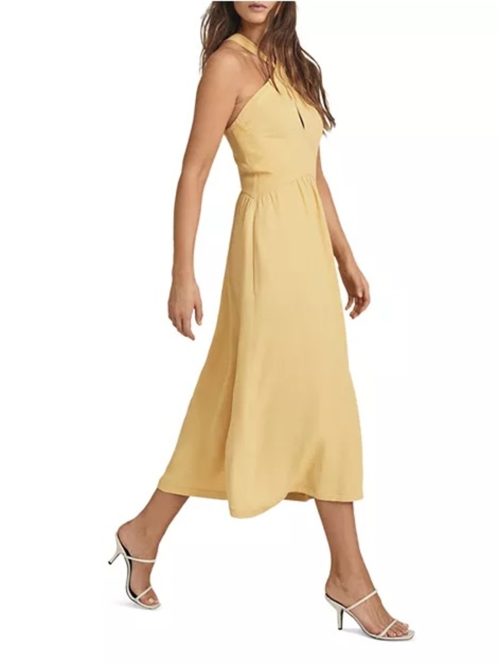 Reiss Orla Mustard Yellow Criss Cross Halterneck Dress EUC
